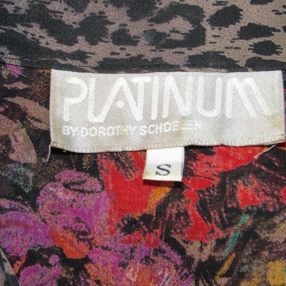 Vtg Platinum Dorothy Schoelen Sheer Floral Animal Print Button Front Tunic sz S - Picture 3 of 4